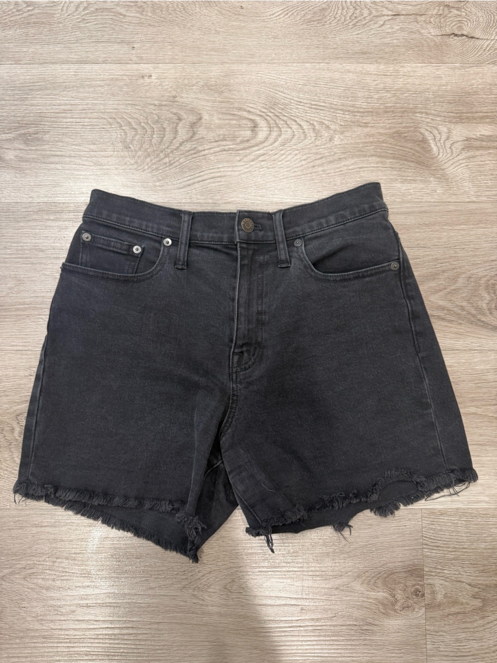 Madewell Black High-Rise Frayed Hem Denim Shorts
